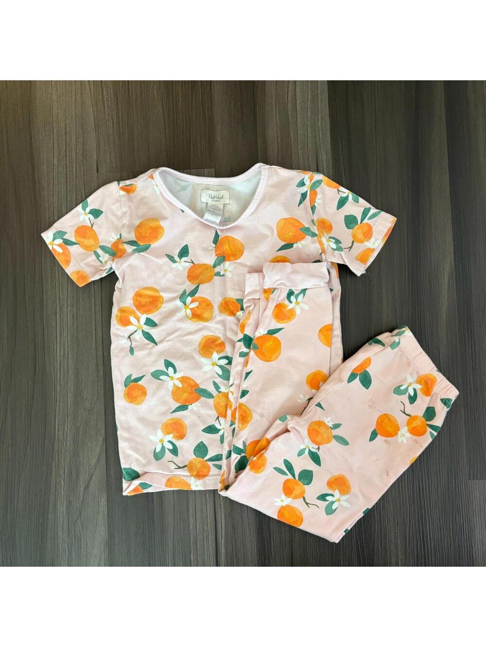 Bed Head Girls Pajama Set Peach Print Shirt Pants Size 6/8 Pink